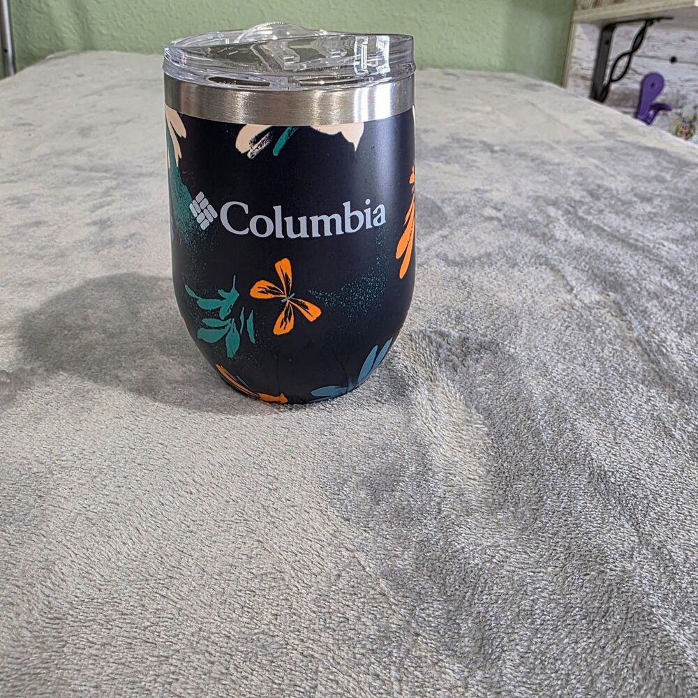 Columbia Insulated Stainless Steel Cocktail Wine Tumbler Glass 12oz‎ Lid-Floral